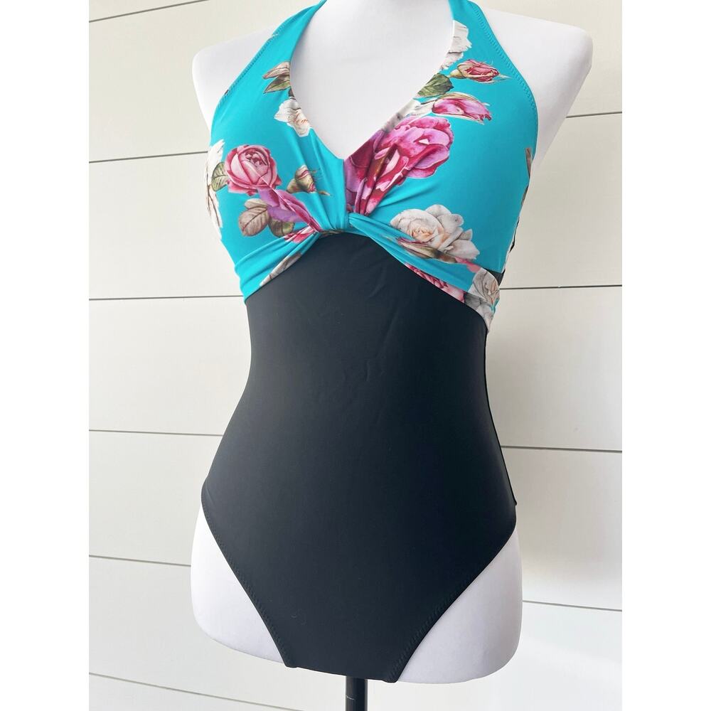 Cupshe Blue Floral Halter One Piece Swimsuit Swimwear Fashion